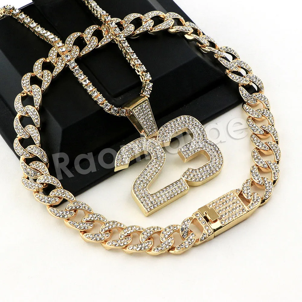 Hip Hop Quavo MJ 23 Miami Cuban Choker Chain Tennis Necklace L23