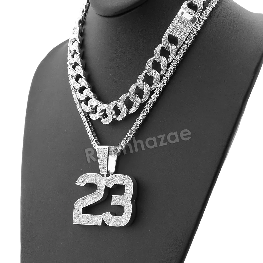 Hip Hop Quavo MJ 23 Miami Cuban Choker Chain Tennis Necklace L23