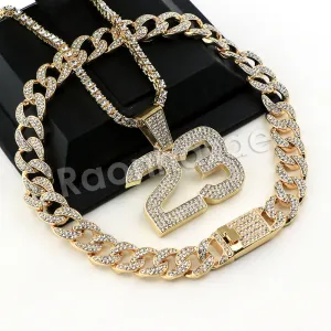 Hip Hop Quavo MJ 23 Miami Cuban Choker Chain Tennis Necklace L23
