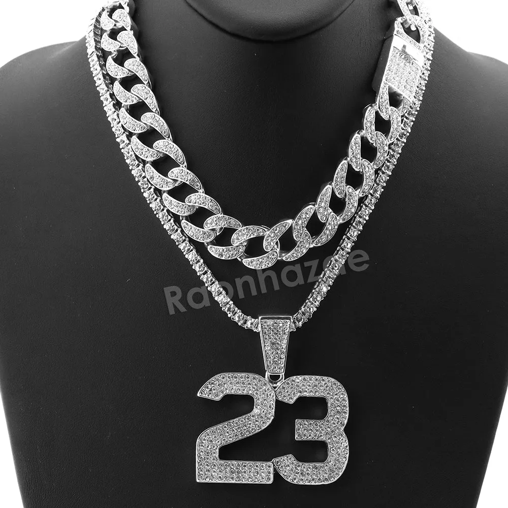 Hip Hop Quavo MJ 23 Miami Cuban Choker Chain Tennis Necklace L23
