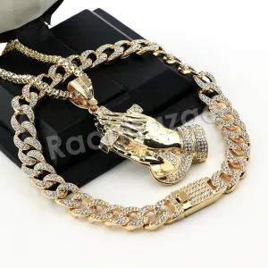 Hip Hop Quavo PRAYING HANDS Miami Cuban Choker Tennis Chain Necklace L19