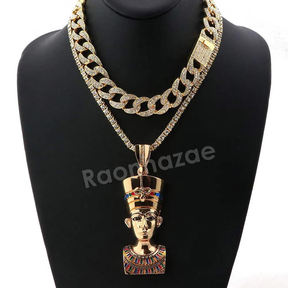 Hip Hop Quavo Queen Nefertiti Miami Cuban Choker Chain Necklace L38