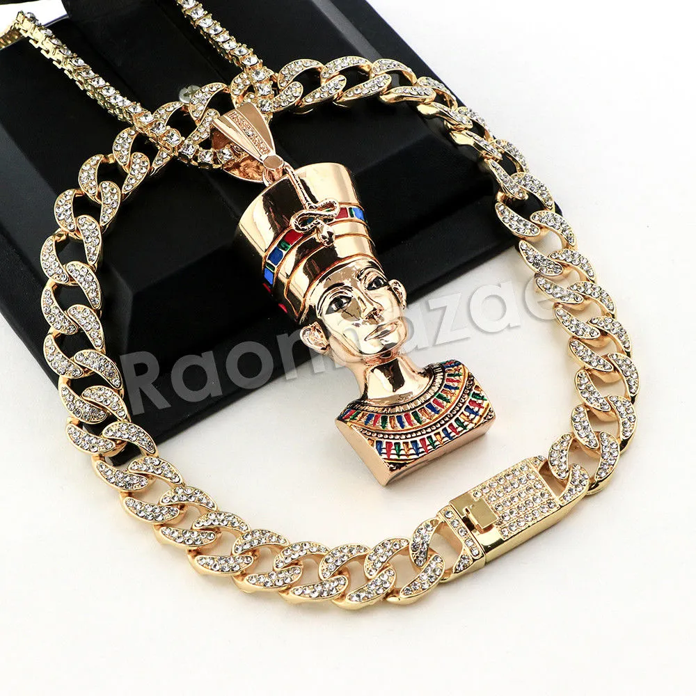 Hip Hop Quavo Queen Nefertiti Miami Cuban Choker Chain Necklace L38