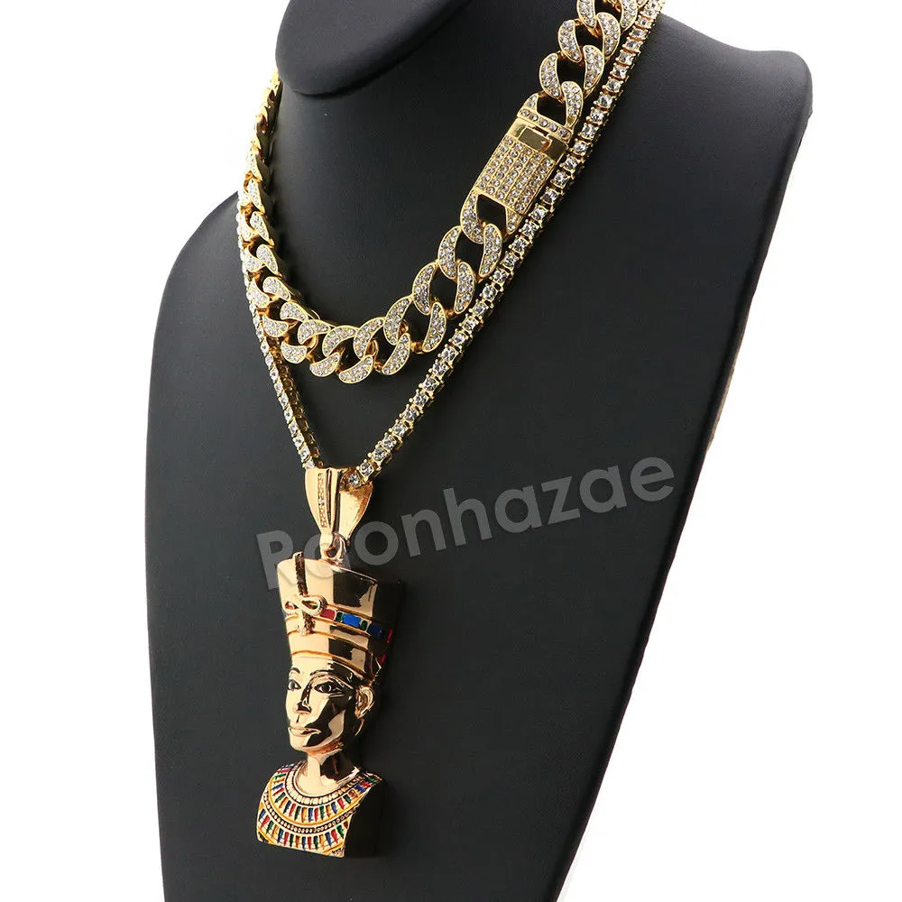 Hip Hop Quavo Queen Nefertiti Miami Cuban Choker Chain Necklace L38