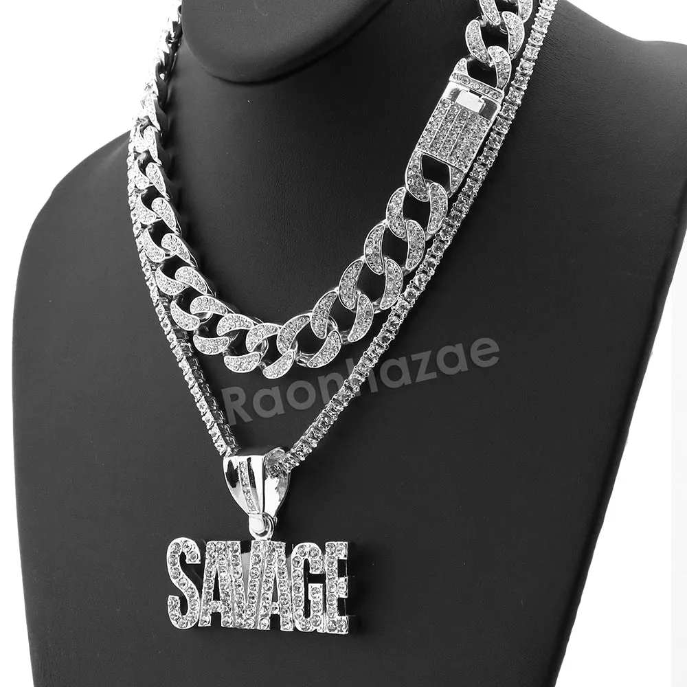 Hip Hop Quavo SAVAGE Miami Cuban Choker Chain Tennis Necklace L39