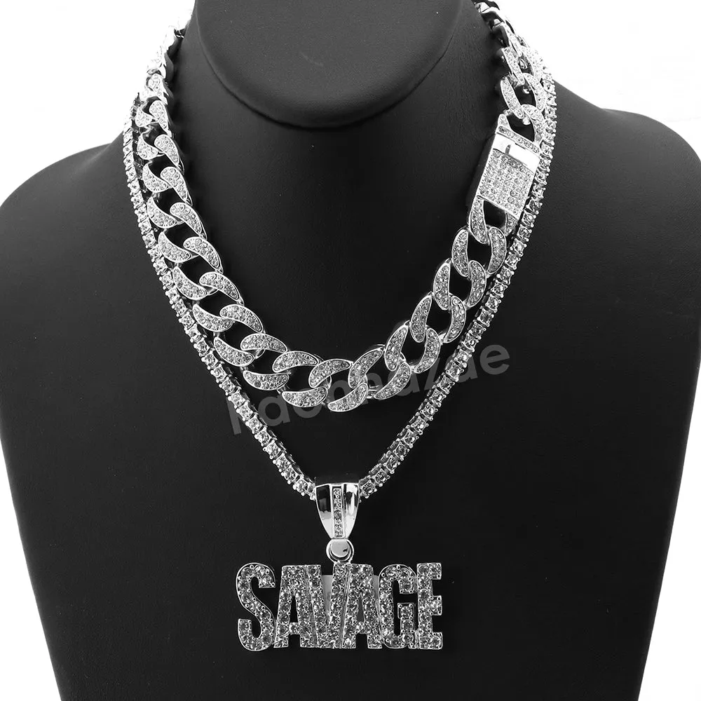 Hip Hop Quavo SAVAGE Miami Cuban Choker Chain Tennis Necklace L39