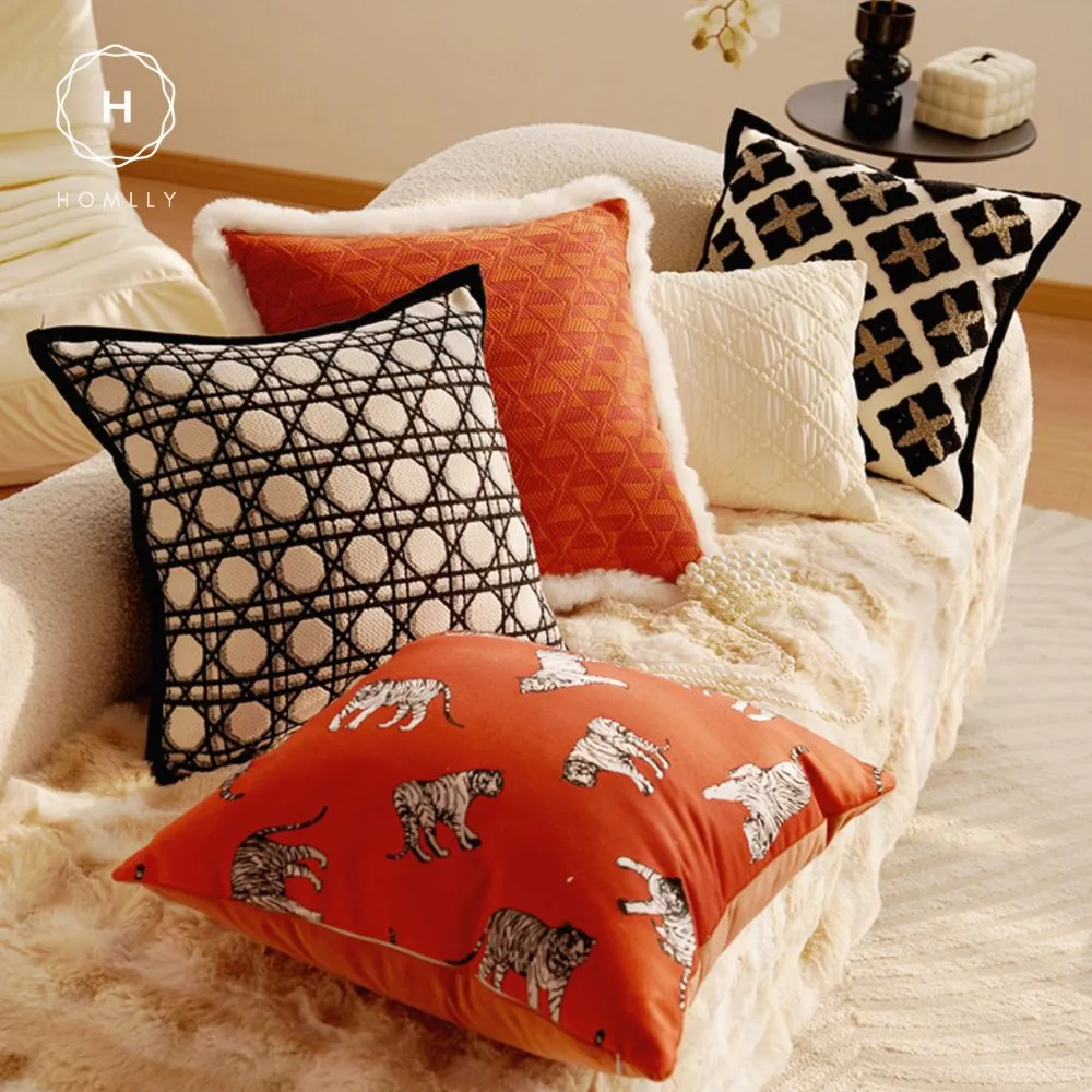 Homlly Orangey Printed Pillow Cushion Cover