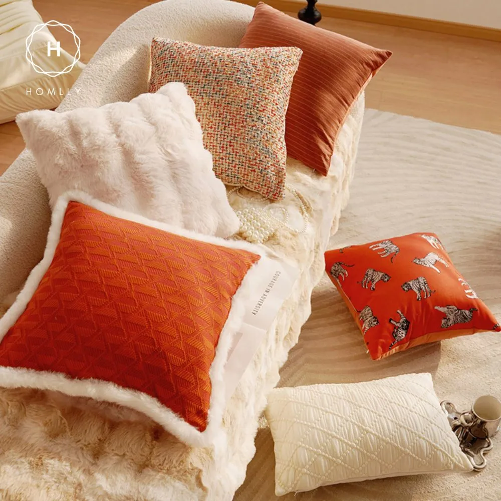 Homlly Orangey Printed Pillow Cushion Cover