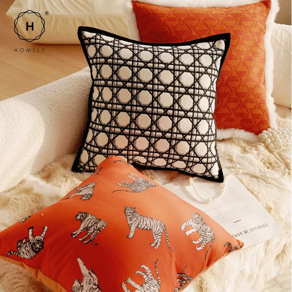 Homlly Orangey Printed Pillow Cushion Cover