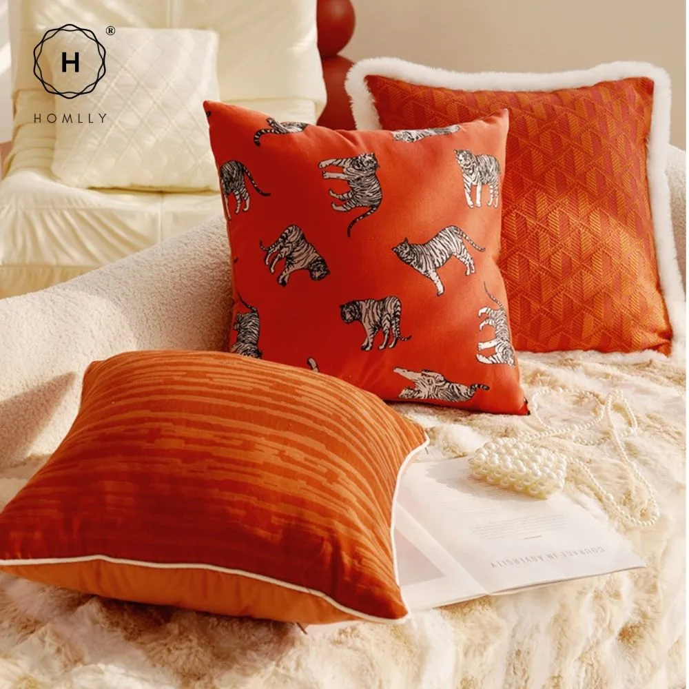 Homlly Orangey Printed Pillow Cushion Cover