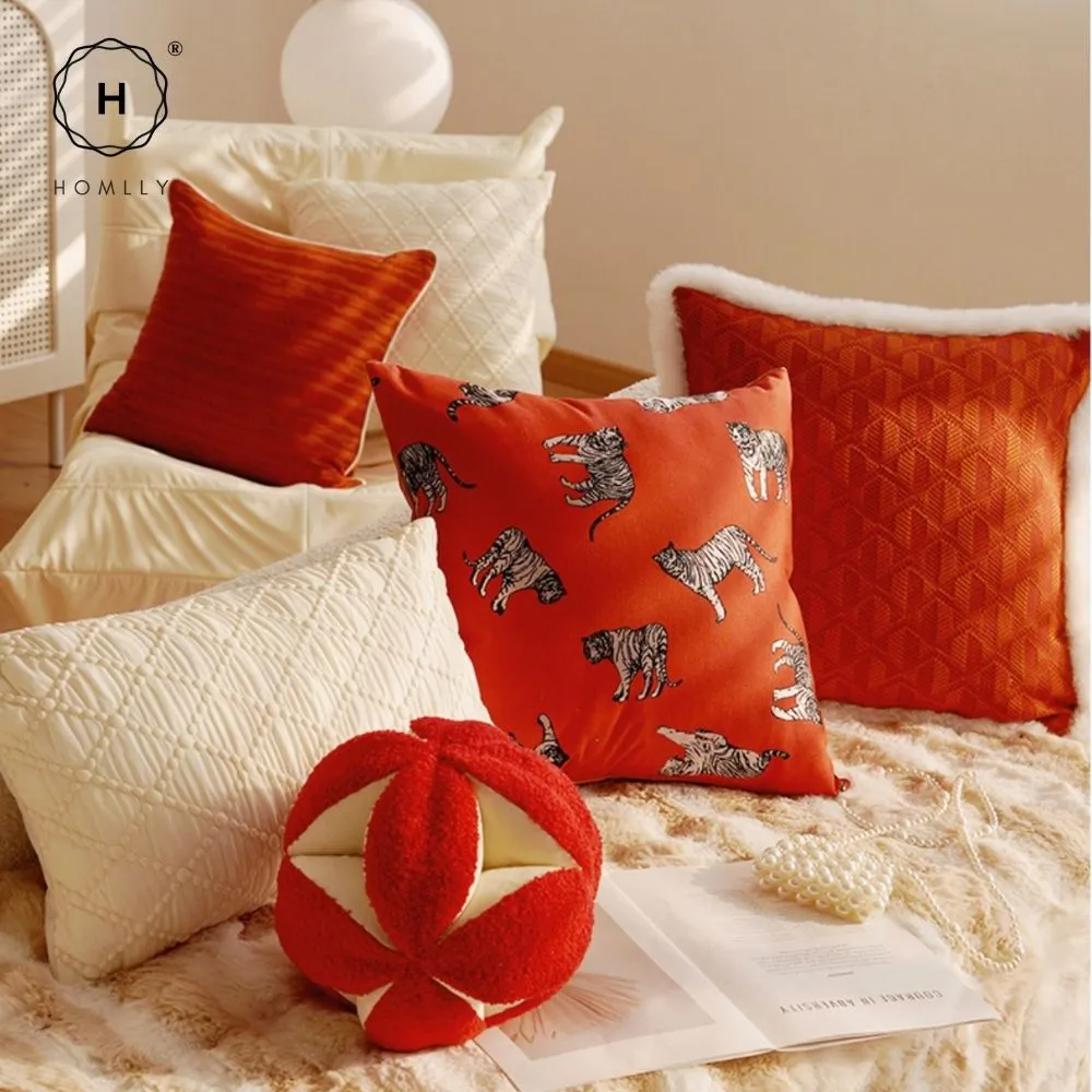 Homlly Orangey Printed Pillow Cushion Cover