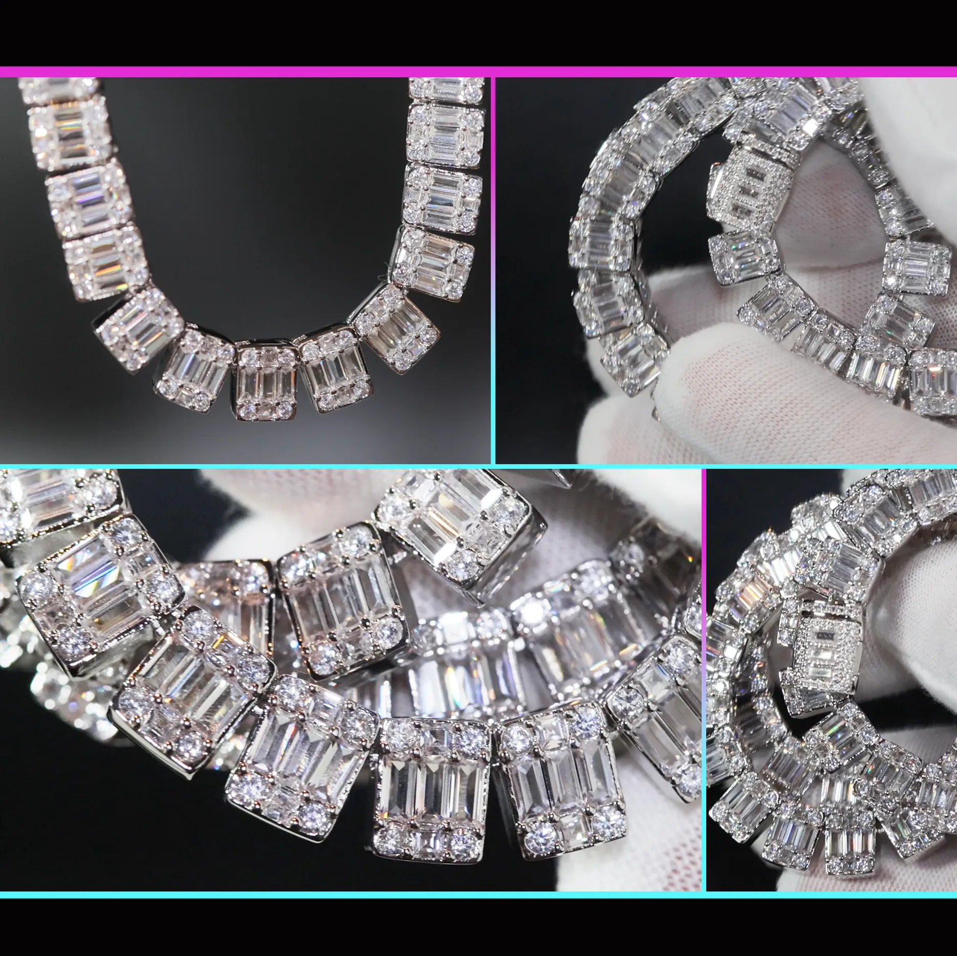 Iced Out Baguette Chain | Baguette Diamond Tennis Chain | Iced Out Chain | Hip Hop Chain