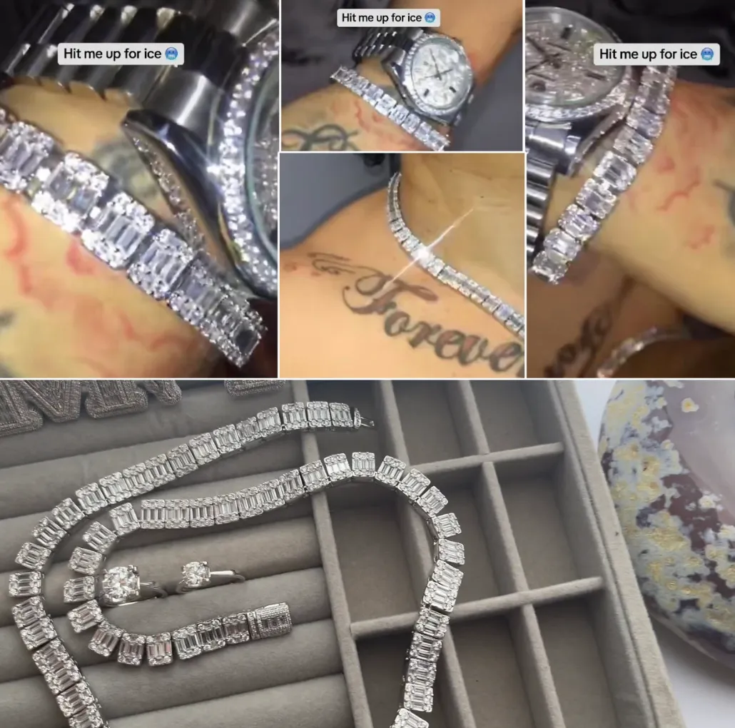 Iced Out Baguette Chain | Baguette Diamond Tennis Chain | Iced Out Chain | Hip Hop Chain