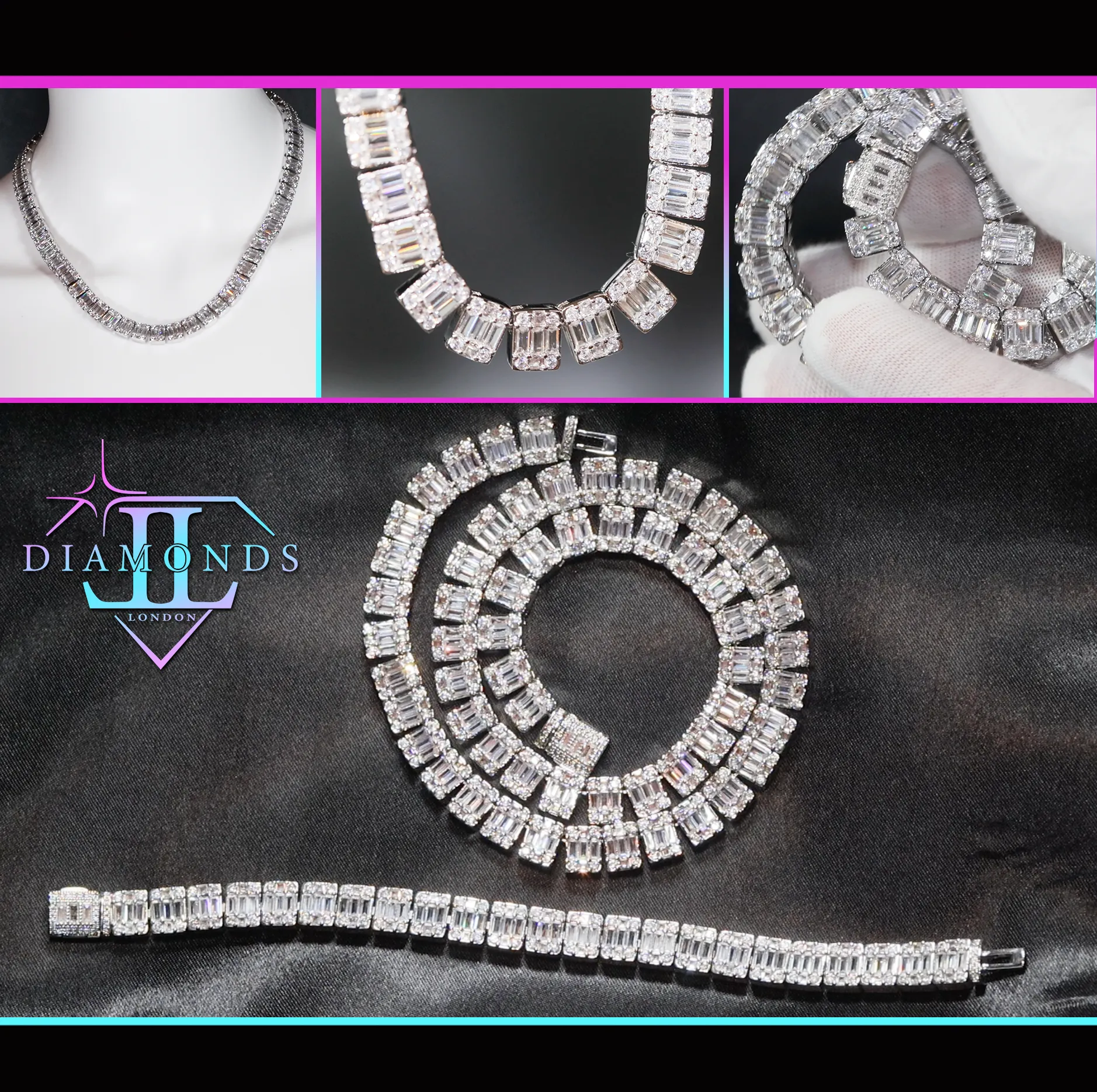 Iced Out Baguette Chain | Baguette Diamond Tennis Chain | Iced Out Chain | Hip Hop Chain