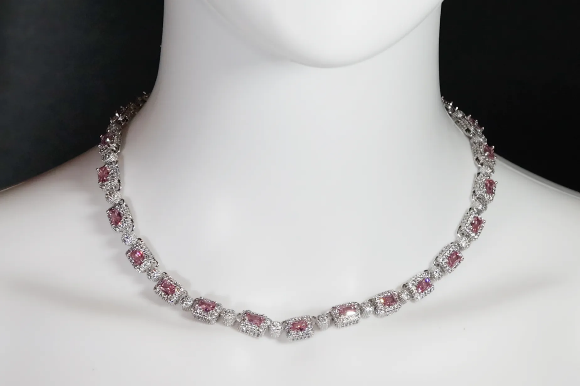 Iced Out Chain | Pink Diamond Necklace | Tennis Chain | Tennis Necklace | Mens Tennis Chain | Womens Tennis Chain | Diamond Tennis Chain