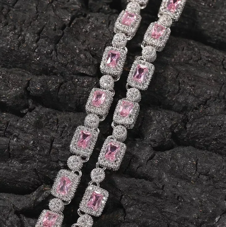 Iced Out Chain | Pink Diamond Necklace | Tennis Chain | Tennis Necklace | Mens Tennis Chain | Womens Tennis Chain | Diamond Tennis Chain