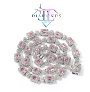 Iced Out Chain | Pink Diamond Necklace | Tennis Chain | Tennis Necklace | Mens Tennis Chain | Womens Tennis Chain | Diamond Tennis Chain