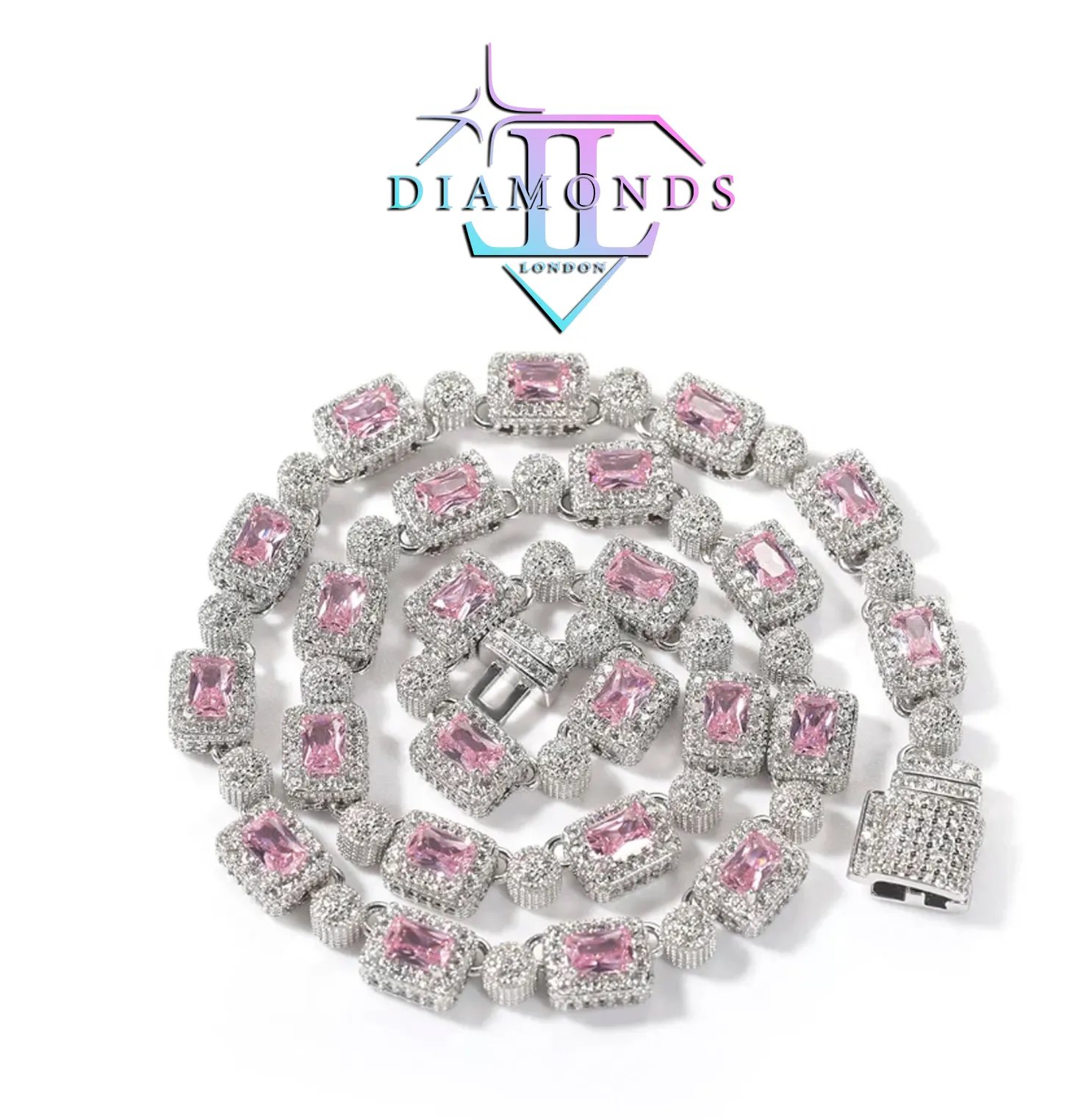 Iced Out Chain | Pink Diamond Necklace | Tennis Chain | Tennis Necklace | Mens Tennis Chain | Womens Tennis Chain | Diamond Tennis Chain