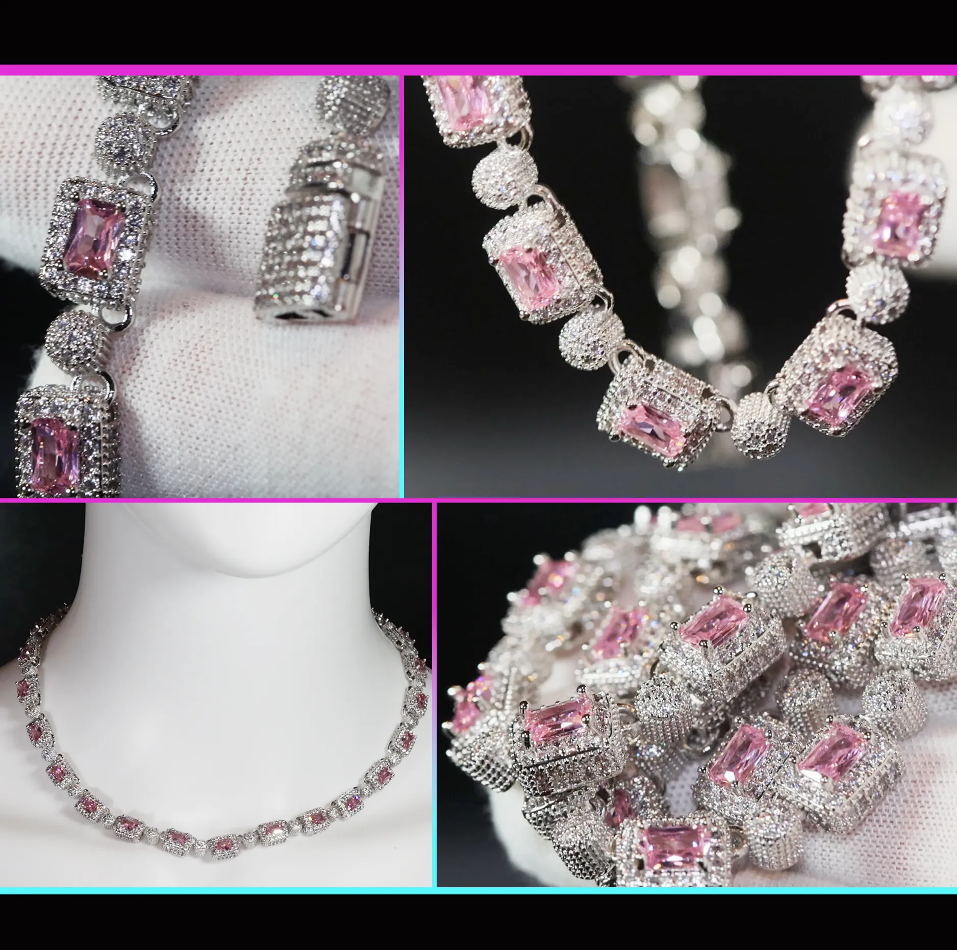 Iced Out Chain | Pink Diamond Necklace | Tennis Chain | Tennis Necklace | Mens Tennis Chain | Womens Tennis Chain | Diamond Tennis Chain