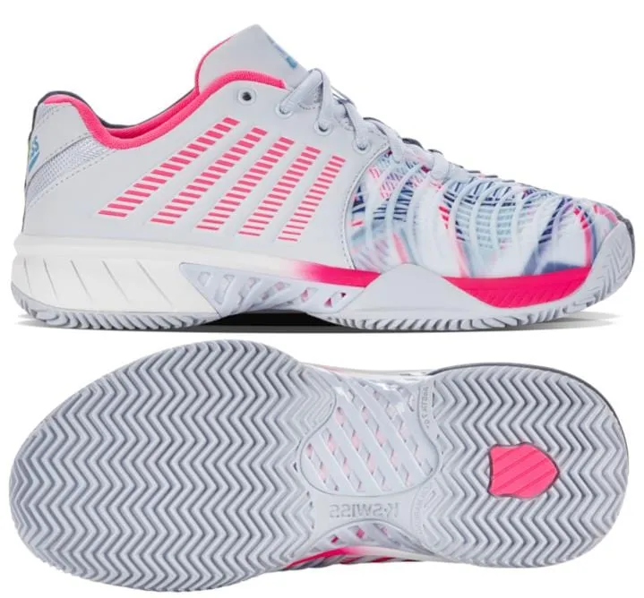 K-Swiss Express Light 3 HB Indoor Court Womens Tennis Shoes - Arctic / White / Neon Pink