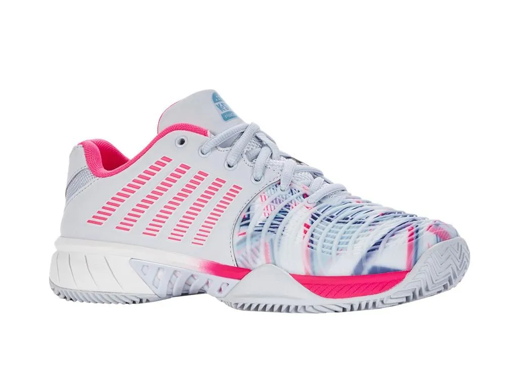 K-Swiss Express Light 3 HB Indoor Court Womens Tennis Shoes - Arctic / White / Neon Pink