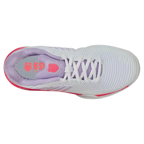 K-Swiss Women's Hypercourt Express 2 Court Sneaker in White/Orchid Petal/Neon Blaze