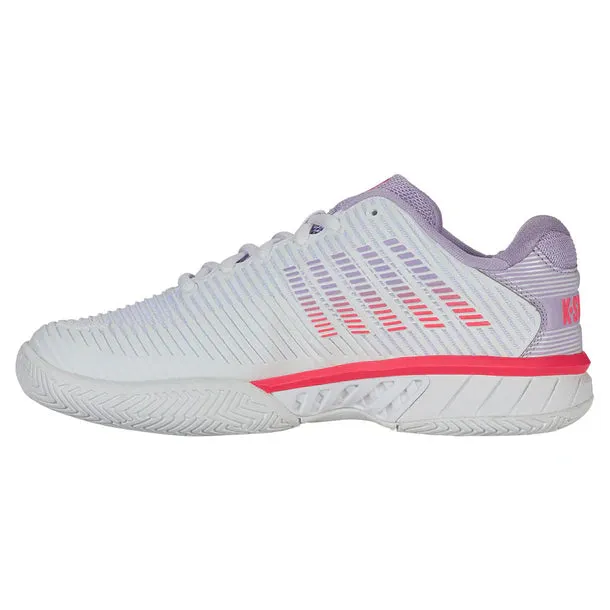 K-Swiss Women's Hypercourt Express 2 Court Sneaker in White/Orchid Petal/Neon Blaze