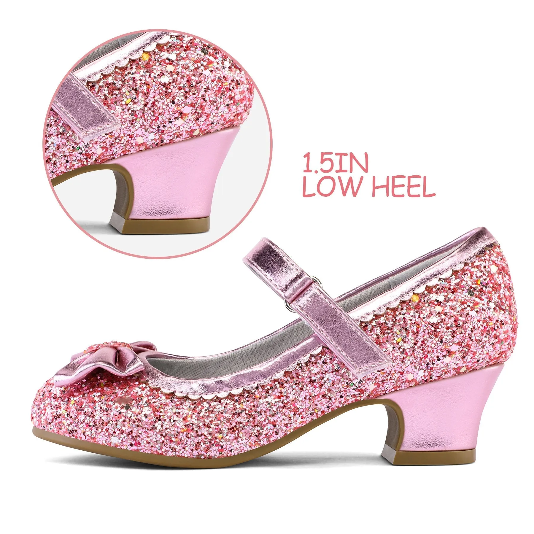 Kids Dress Shoes-Low Heel Round Toe Bow Lace-Up Mary Janes