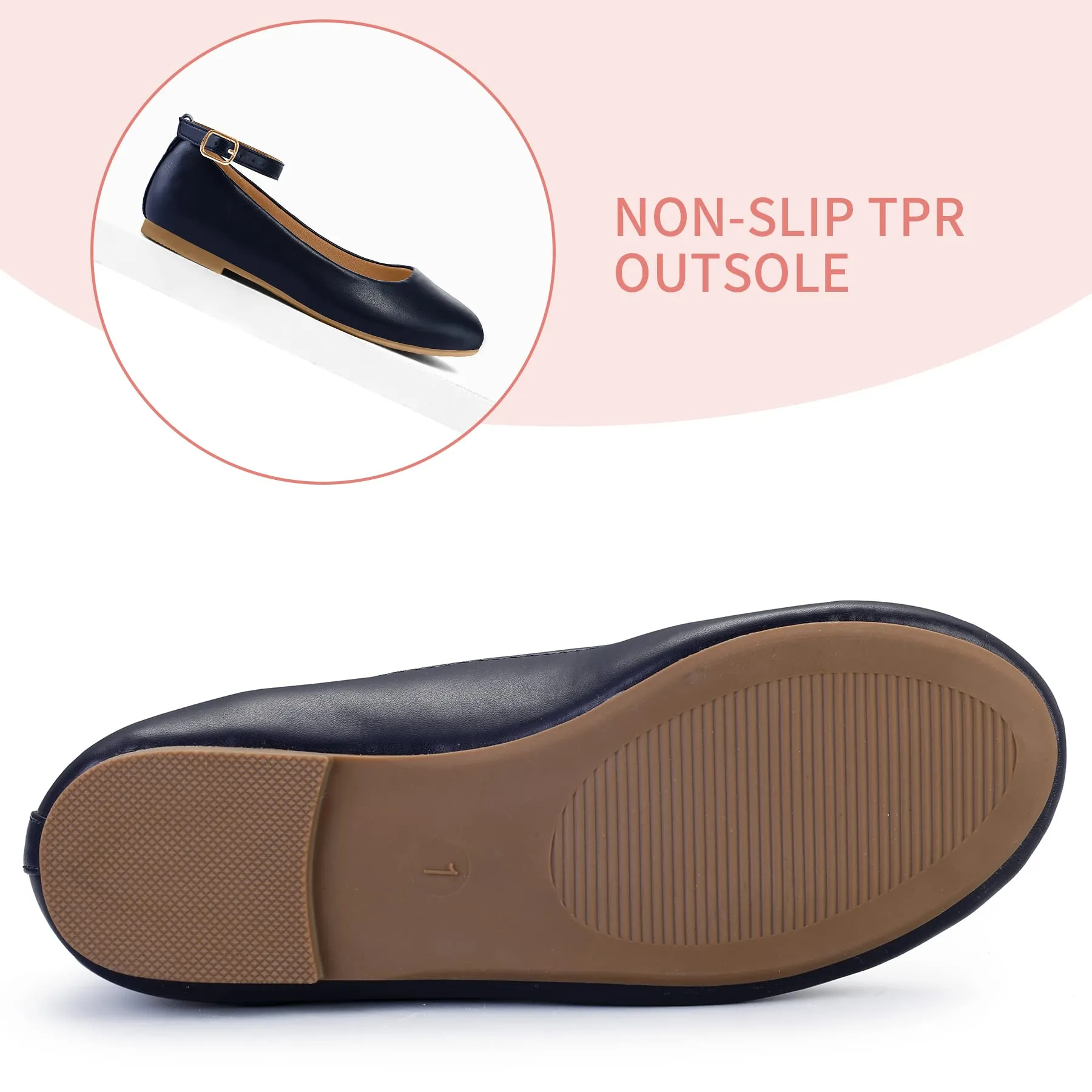 Kids Dress Shoes-PU Leather Ankle Strap Ballet Flat Shoes