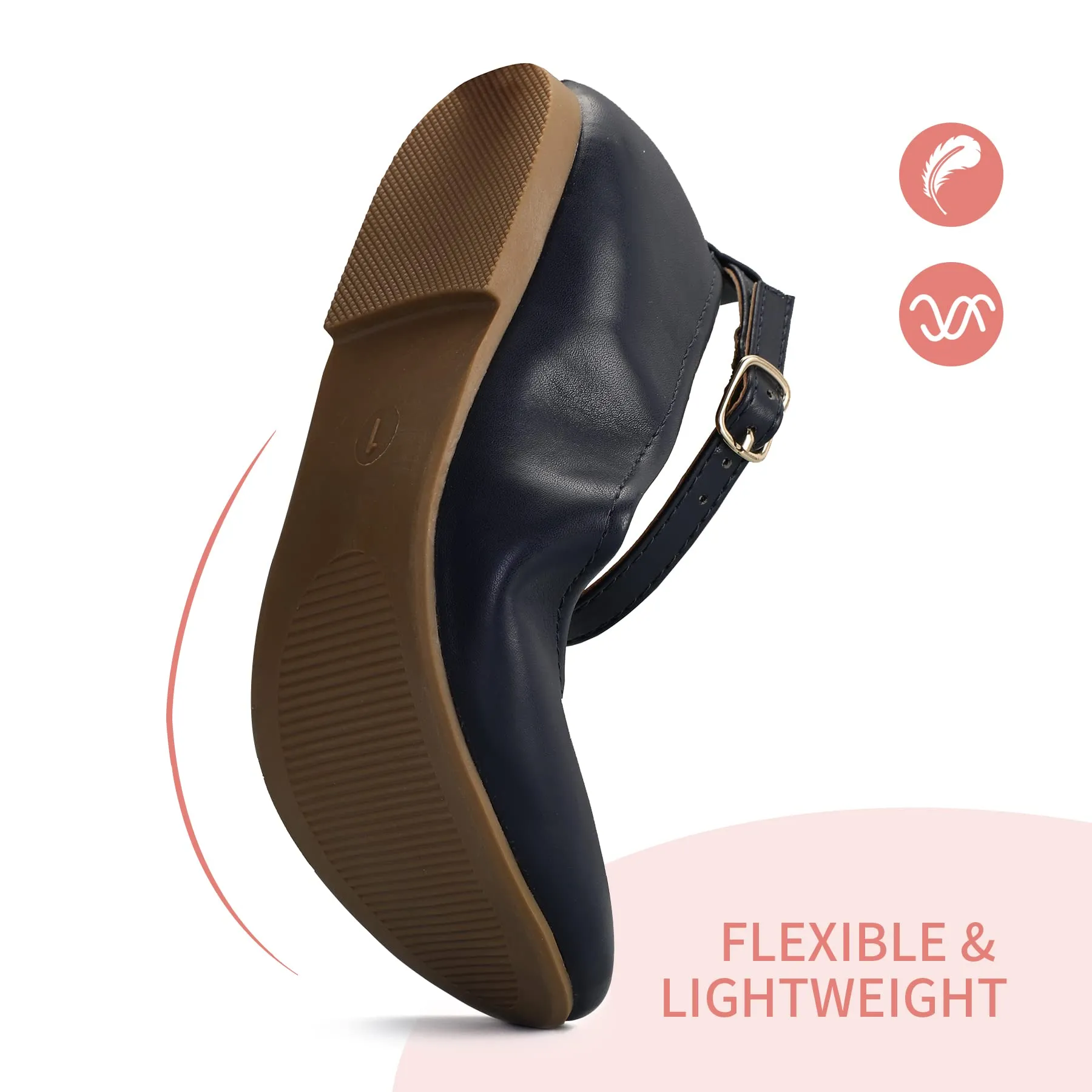 Kids Dress Shoes-PU Leather Ankle Strap Ballet Flat Shoes