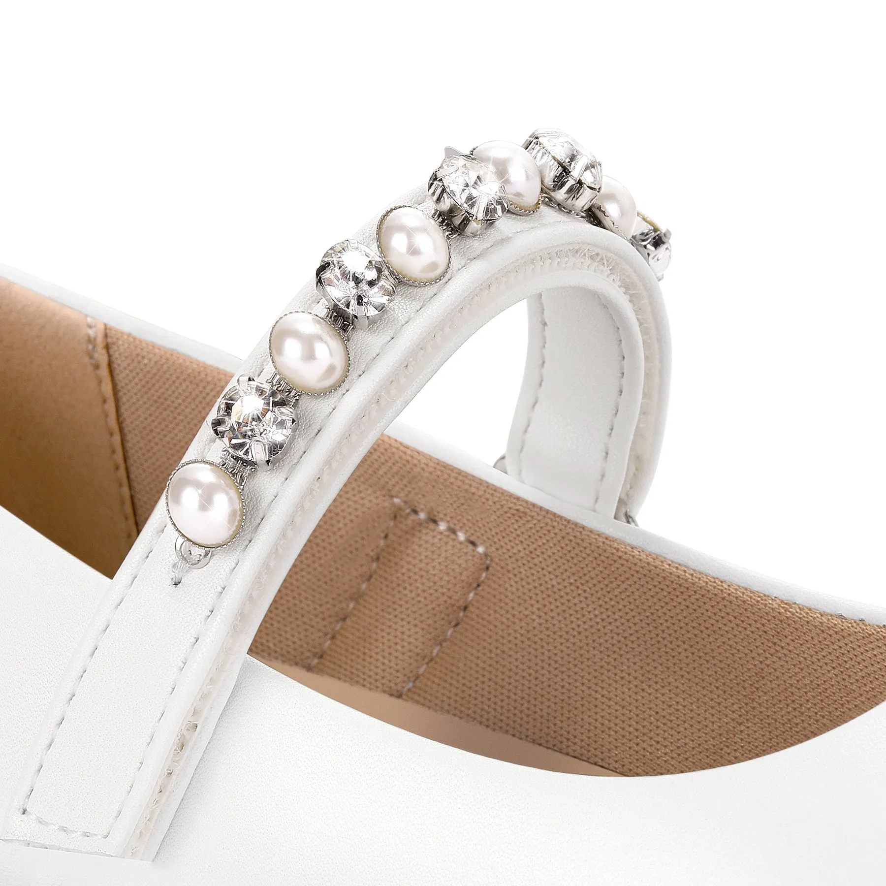 Kids Dress Shoes-Round Toe Rhinestone Lace-Up Mary Janes