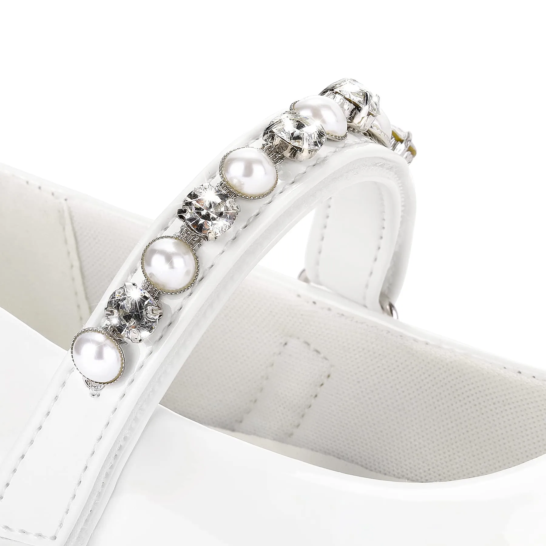 Kids Dress Shoes-Round Toe Rhinestone Lace-Up Mary Janes