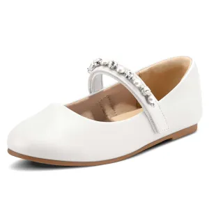 Kids Dress Shoes-Round Toe Rhinestone Lace-Up Mary Janes