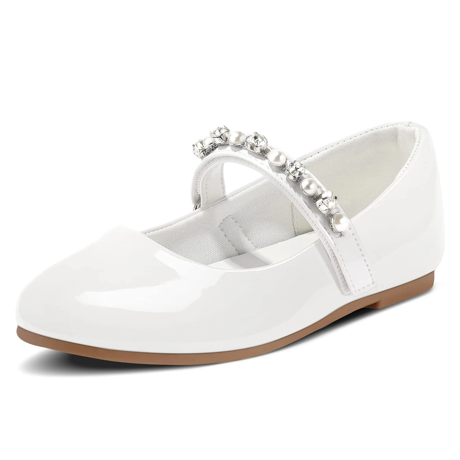 Kids Dress Shoes-Round Toe Rhinestone Lace-Up Mary Janes