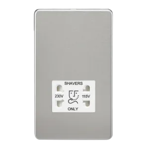 Knightsbridge SF8900BCW Screwless 115V/230V Dual Voltage Shaver Socket - Brushed Chrome   White Insert