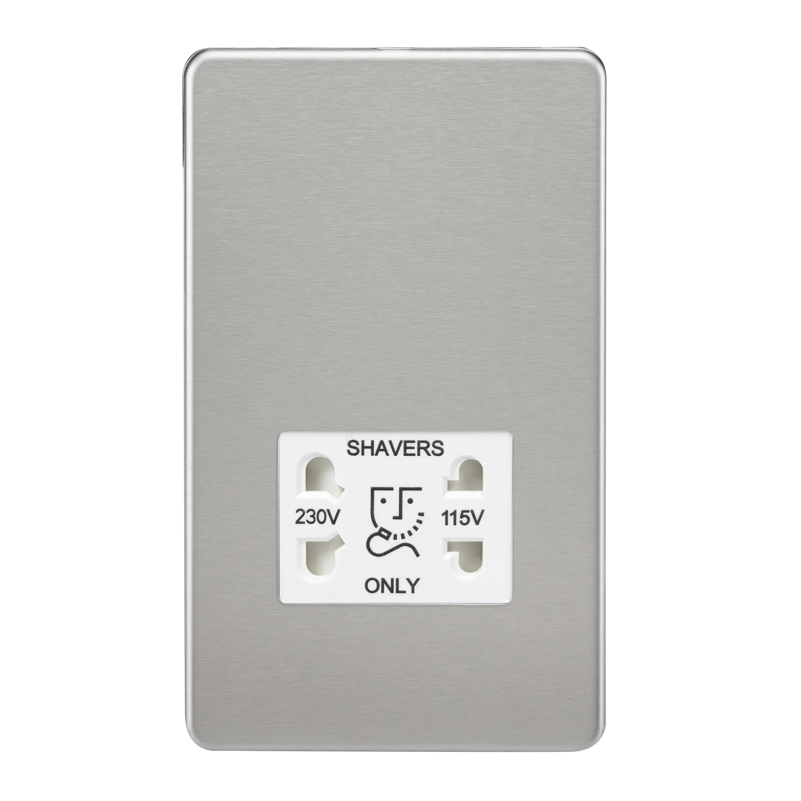 Knightsbridge SF8900BCW Screwless 115V/230V Dual Voltage Shaver Socket - Brushed Chrome   White Insert