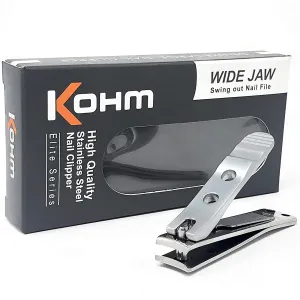 Kohm WHS-440L Heavy Duty, Curved Blade, Wide Jaw Toenail Clippers for Thick Nails, Large Nail Clippers for Men, Seniors, Women, Nail Clipper with File