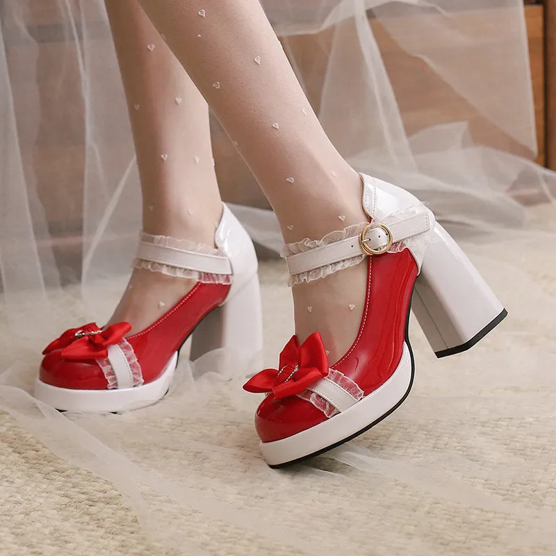 Lace Bow Heels Shoes