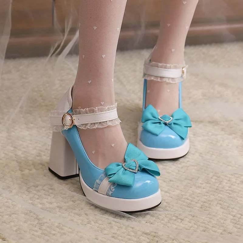 Lace Bow Heels Shoes