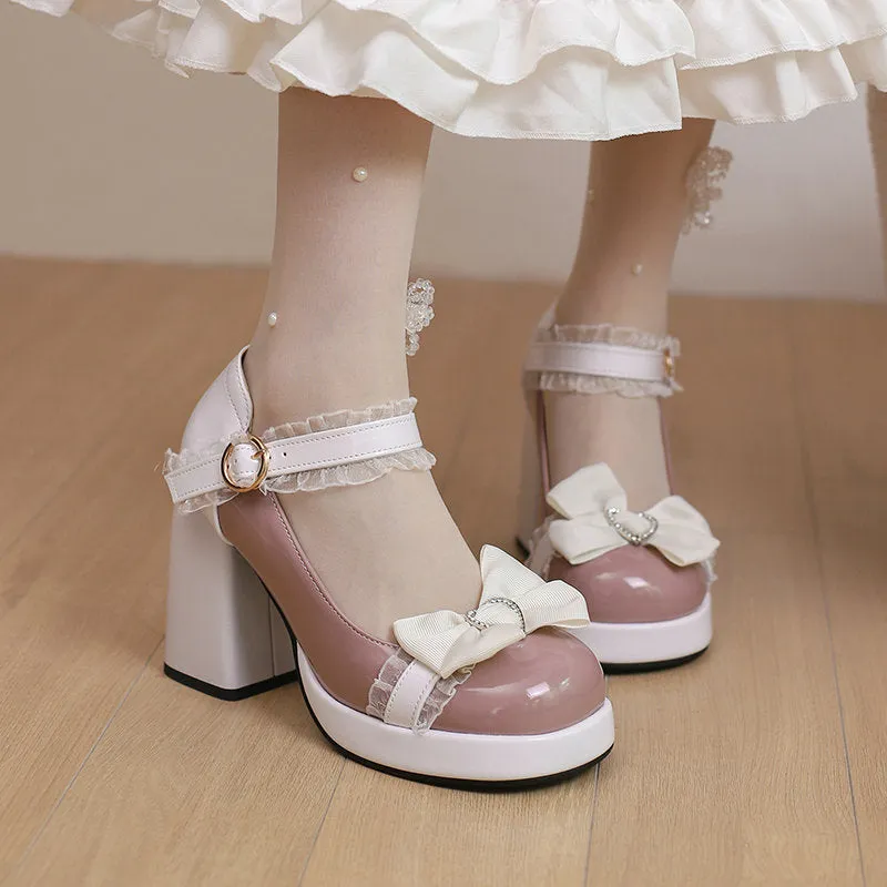 Lace Bow Heels Shoes