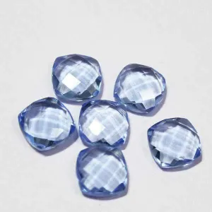 Light Blue Tanzanite Quartz Faceted Cushion Gemstone Matching Beads 6pc 10mm