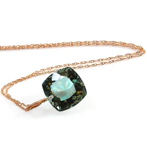 Light Green Amethyst Cushion Cut Solitaire Necklace