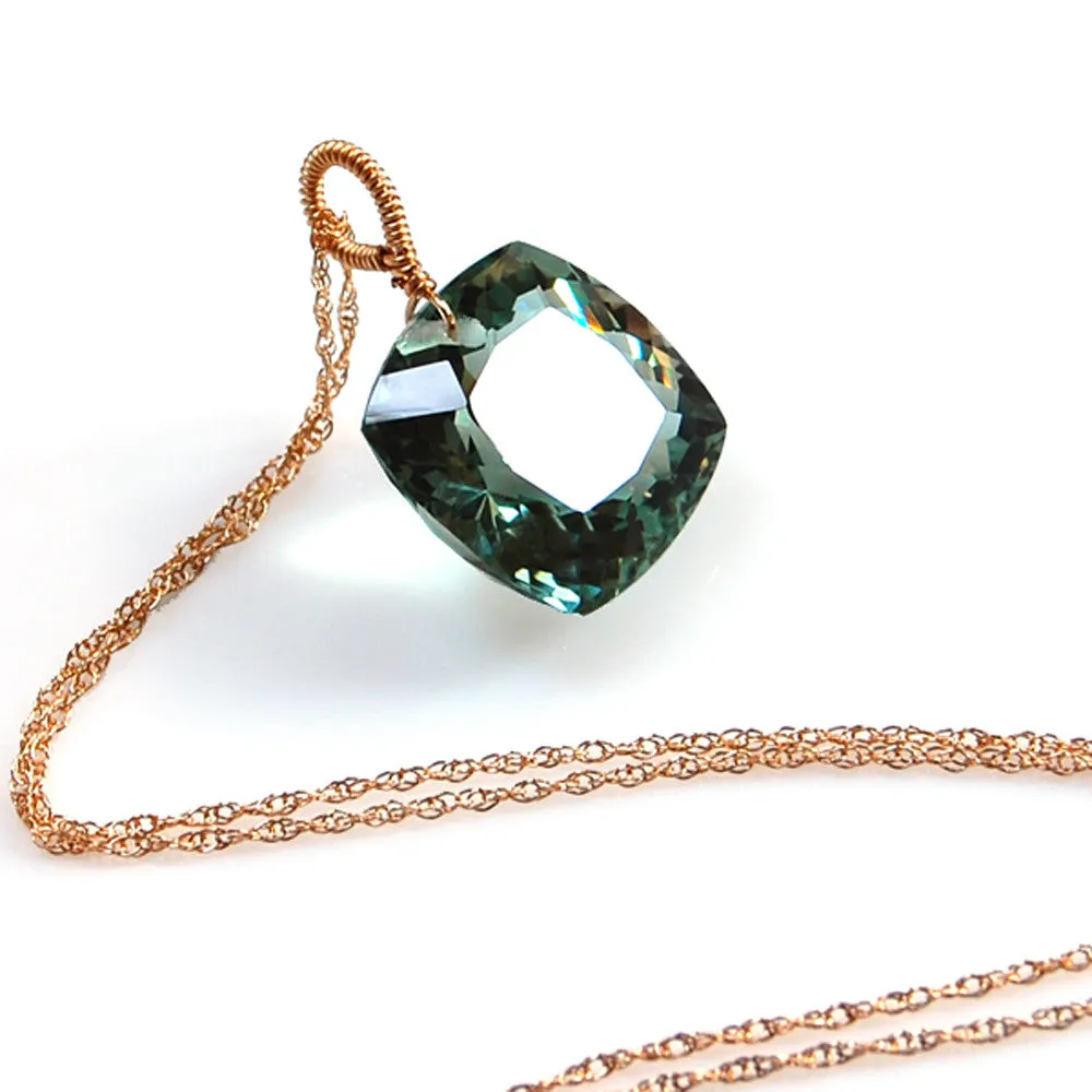 Light Green Amethyst Cushion Cut Solitaire Necklace