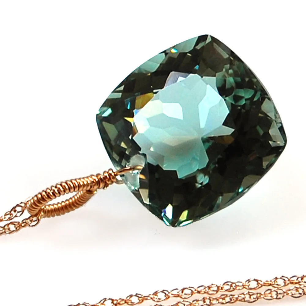 Light Green Amethyst Cushion Cut Solitaire Necklace