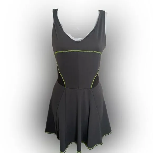 Lucky in Love Tennis Dress - L gray /green trim , nylon spandex