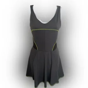 Lucky in Love Tennis Dress - L gray /green trim , nylon spandex