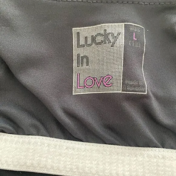 Lucky in Love Tennis Dress - L gray /green trim , nylon spandex