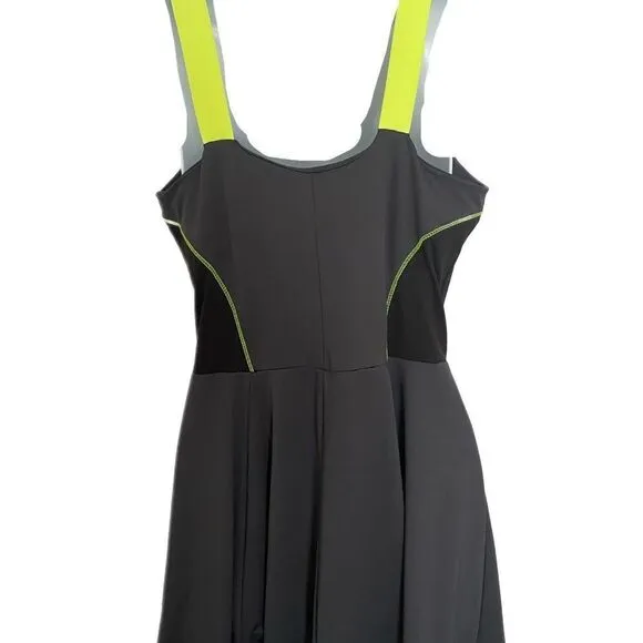 Lucky in Love Tennis Dress - L gray /green trim , nylon spandex
