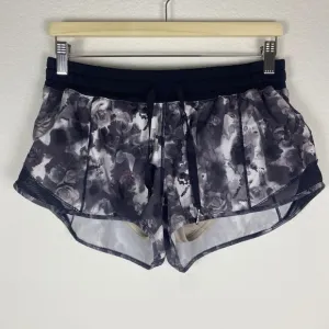 Lululemon Women's Size 8 Hotty Hot Shorts Floral Black White Drawstring Run Gym