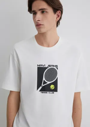 Mavi Tennis Logo Printed Ecru T-Shirt